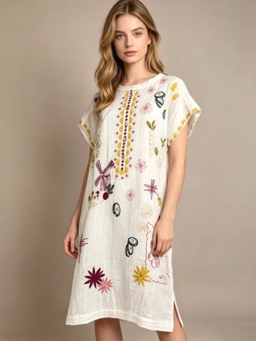 NWOT Johnny Was Women's Embroidered Linen Cotton Mini Dress White Size XL Pocket